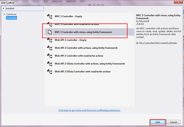 choose mvc5 controller
